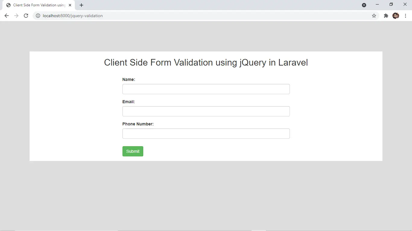 Laravel 8 Client Side JQuery Validation Example